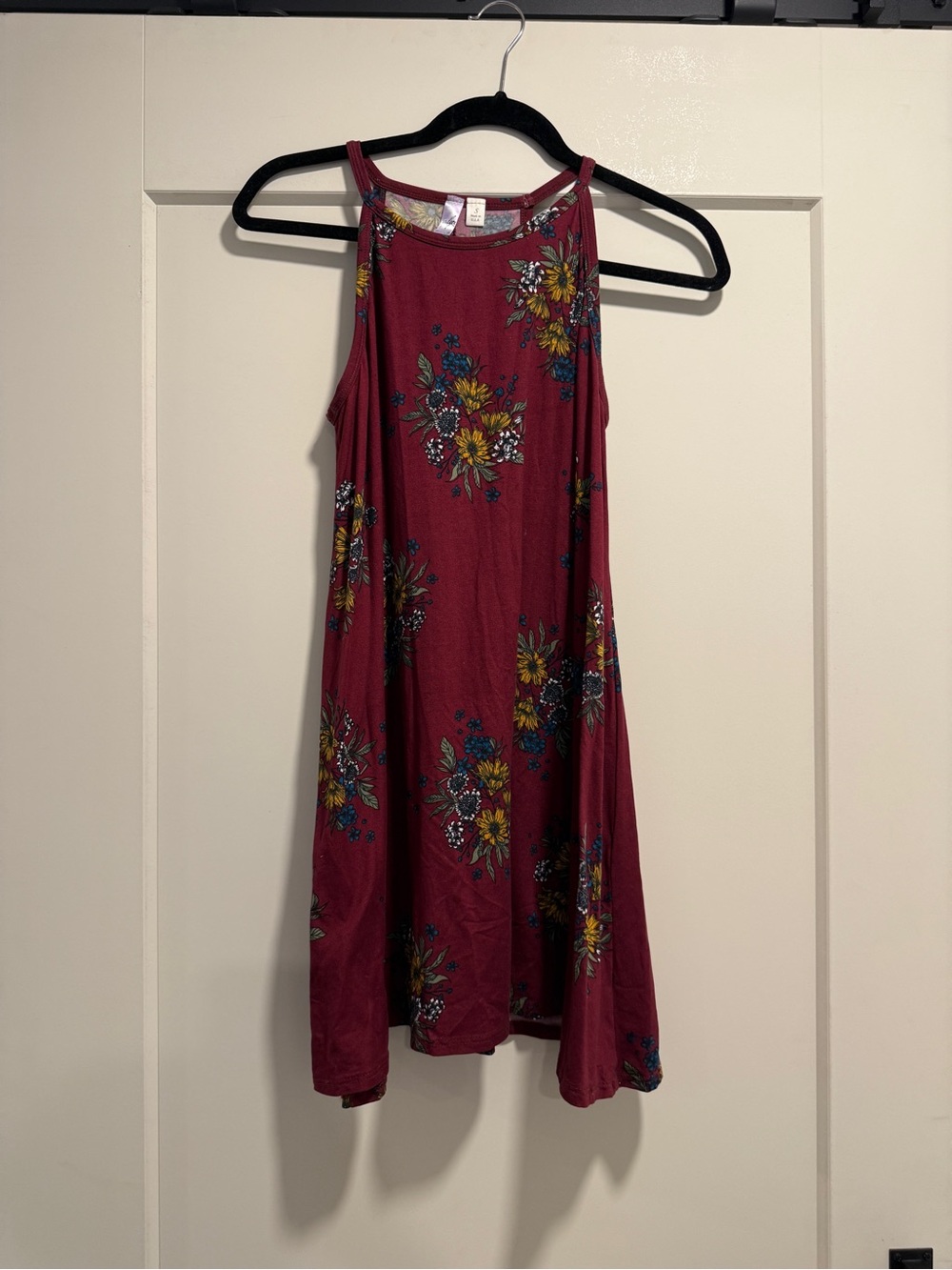 Alya Burgundy Floral Mini Dress with Yellow & Blue Accents